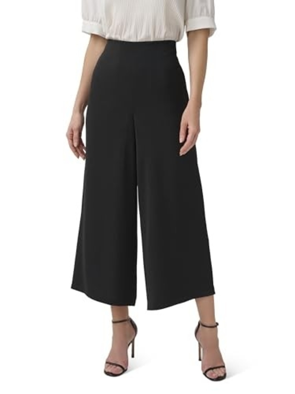 Zara Black High-Waist Wide-Leg Cropped Trousers